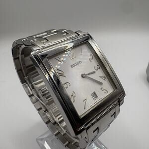 Seiko Rectangular Quartz Watch – Silver Dial, Date, Japan Movt